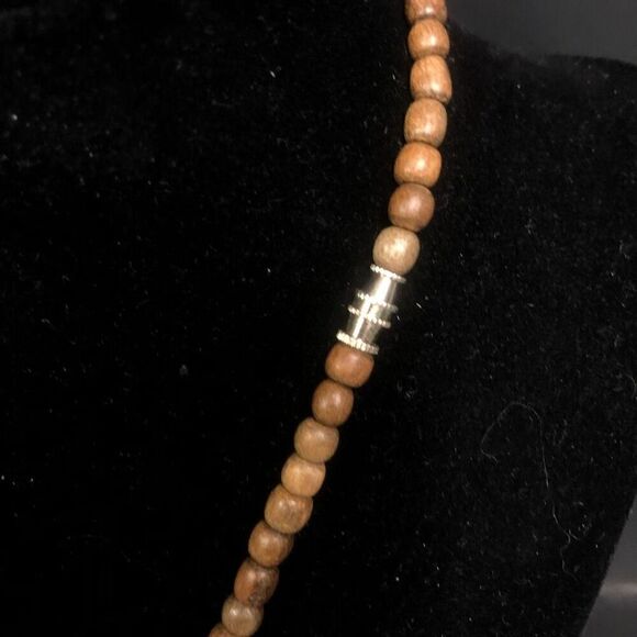 vintage chunky wooden necklace center disco abalone 1 inch bead boho hippie - Picture 3 of 7